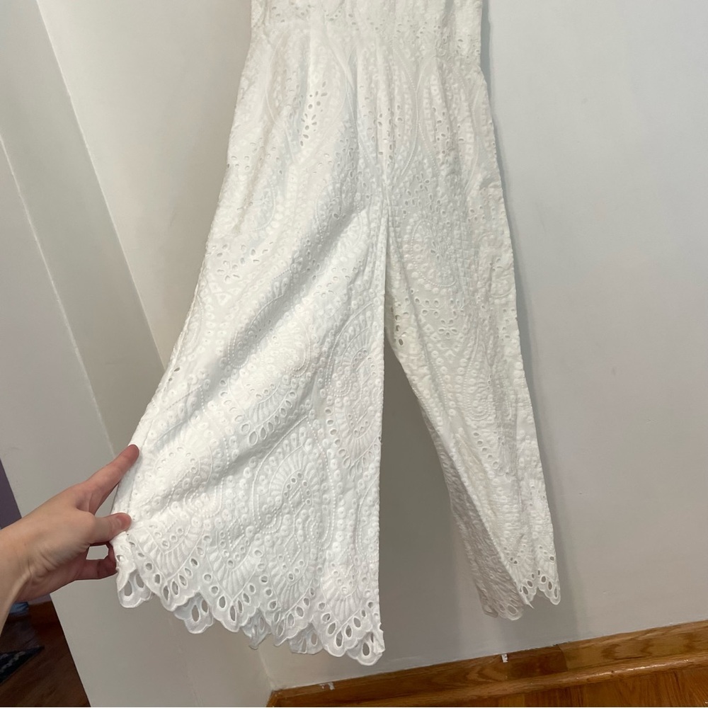 NEW NWT TRINA TRINA TURK Scallop Hem Eyelet Cropped Jumpsuit Cream Ivory ?? Boho - Picture 7 of 16